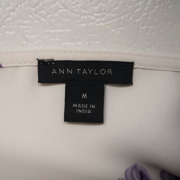 Ann Taylor Ladies Size Medium Off White with Flower Print Loose Fit Blouse - Picture 3 of 9